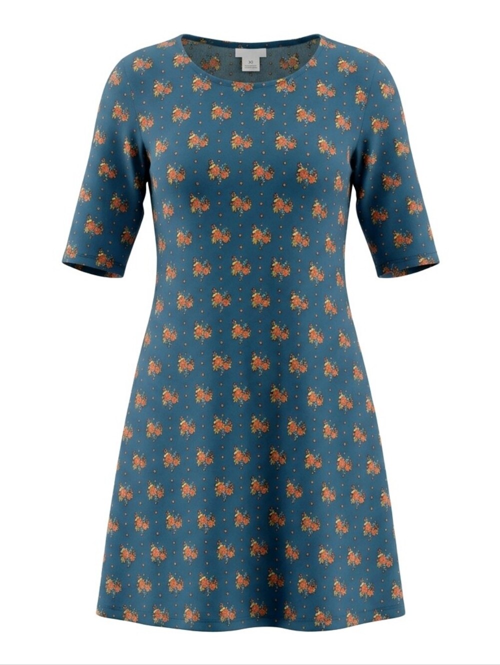 Natural Life SZ XS Mini Trapeze Dress Half Sleeve Round Neck Floral Print Boho